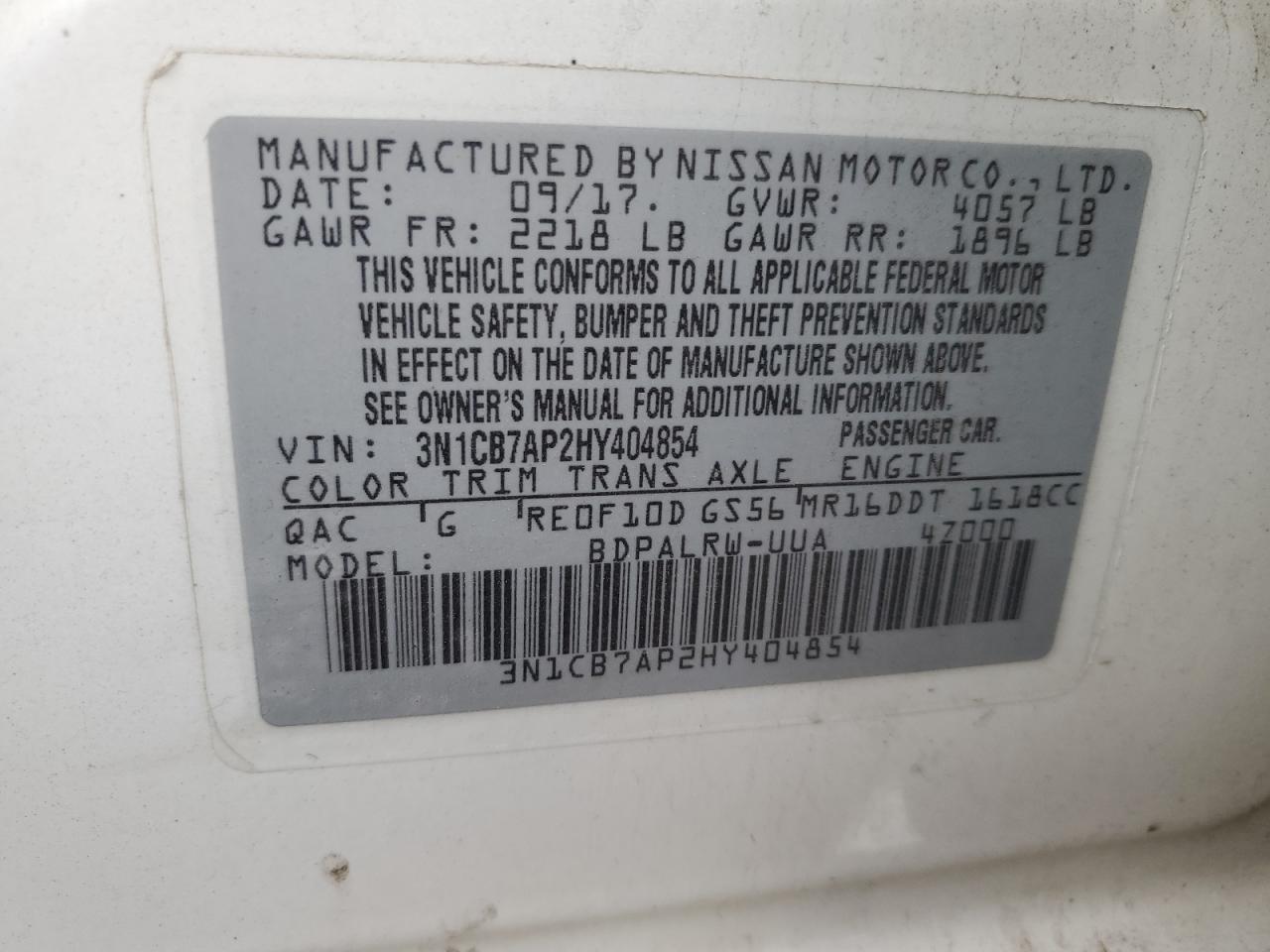 Lot #3033322827 2017 NISSAN SENTRA SR