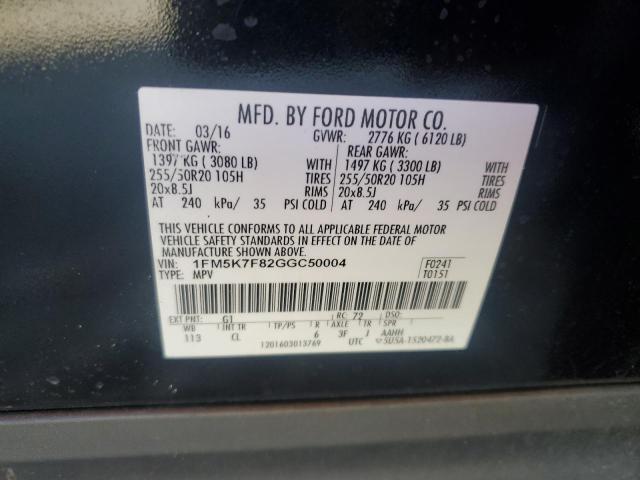 2016 FORD EXPLORER L - 1FM5K7F82GGC50004