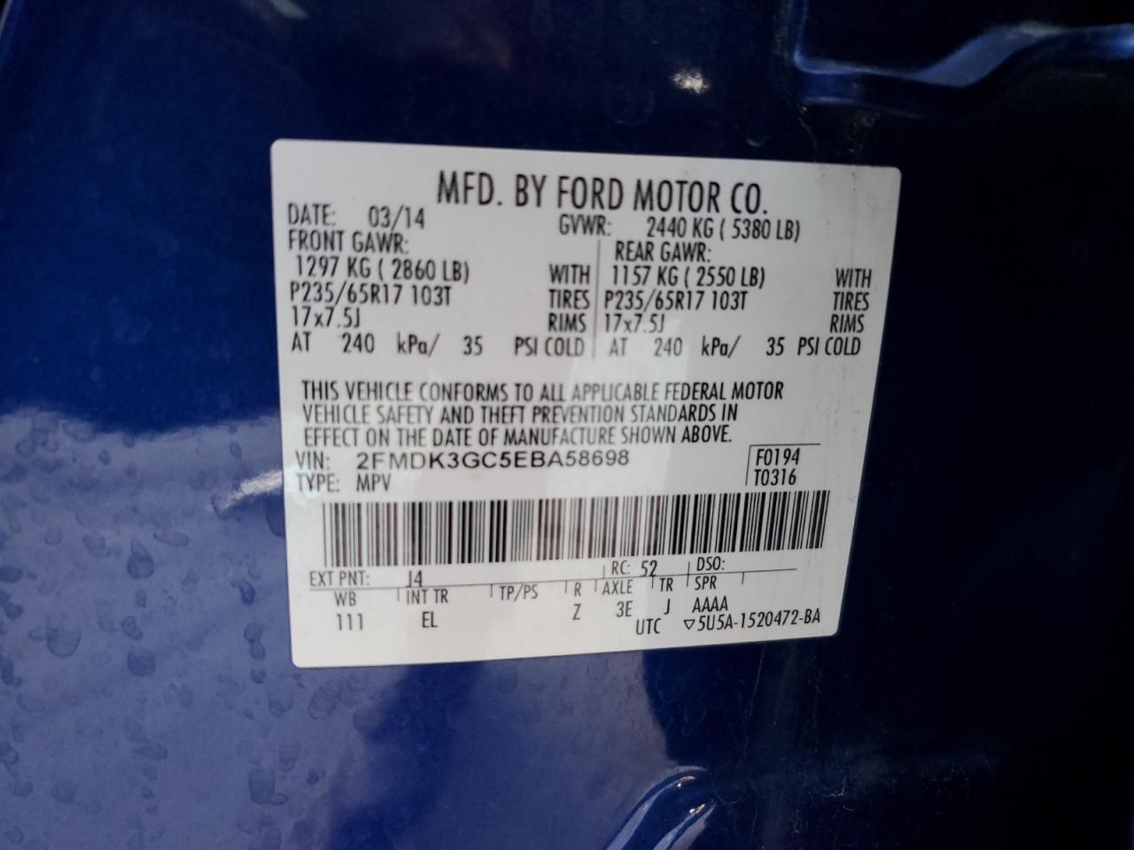 Lot #3030621148 2014 FORD EDGE SE