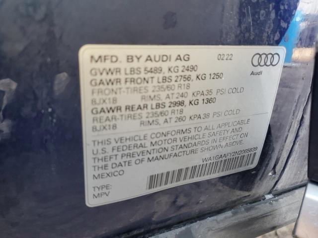 VIN WA1GAAFY2N2065839 2022 AUDI Q5 no.12