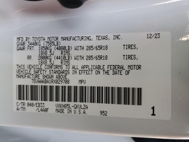 2024 TOYOTA SEQUOIA SR 7SVAAABA1RX029708