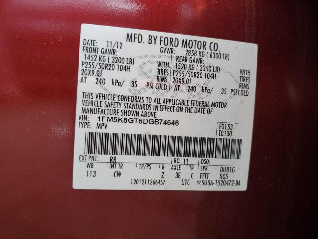 VIN 1FM5K8GT6DGB74646 2013 FORD EXPLORER no.13