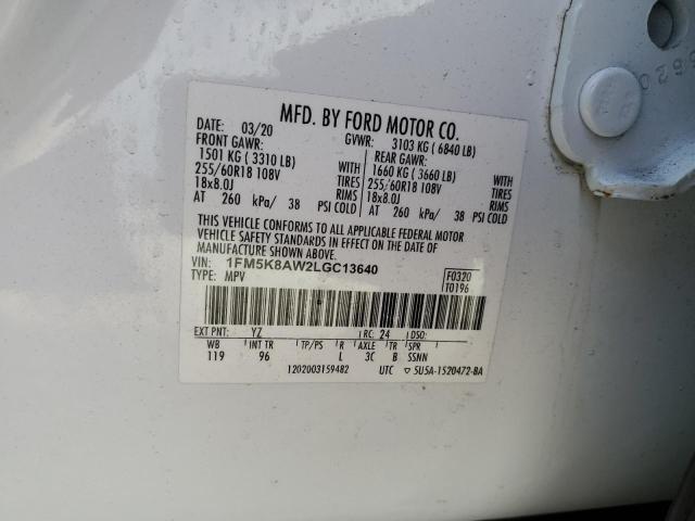 VIN 1FM5K8AW2LGC13640 2020 FORD EXPLORER no.13