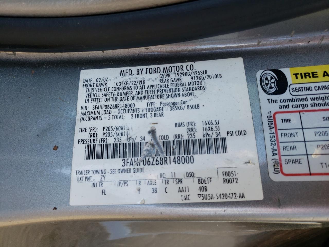 Lot #3029350697 2008 FORD FUSION S