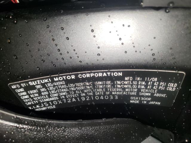 2009 SUZUKI GSX1300 R JS1GX72A192104033
