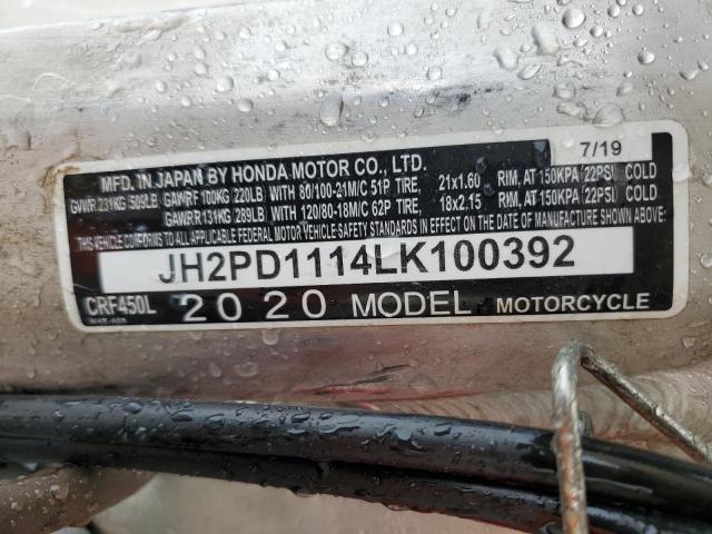 2020 HONDA CRF450 L JH2PD1114LK100392