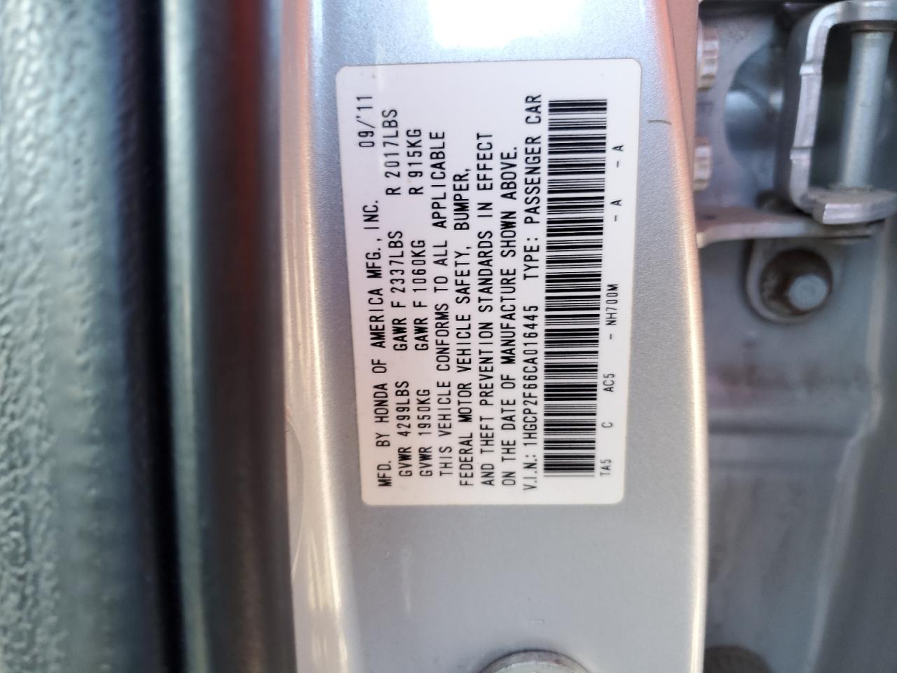 Lot #3026800991 2012 HONDA ACCORD SE