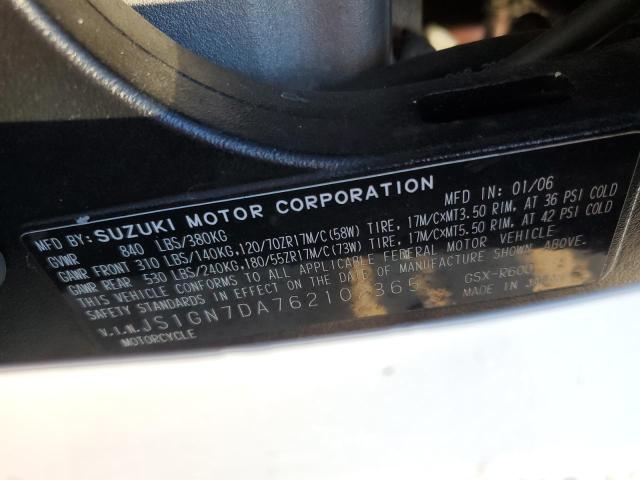2006 SUZUKI GSXR600 JS1GN7DA762102365