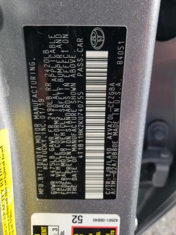 2019 TOYOTA CAMRY L - 4T1B11HK2KU740755