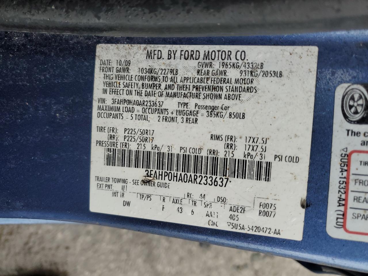 Lot #3034283064 2010 FORD FUSION SE