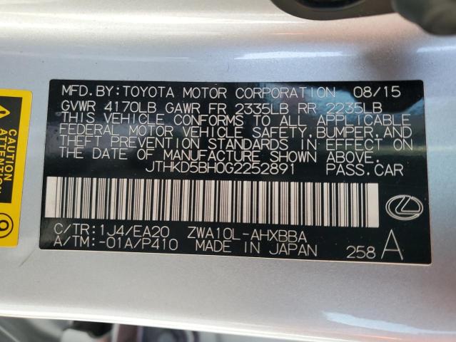 2016 LEXUS CT 200 JTHKD5BH0G2252891