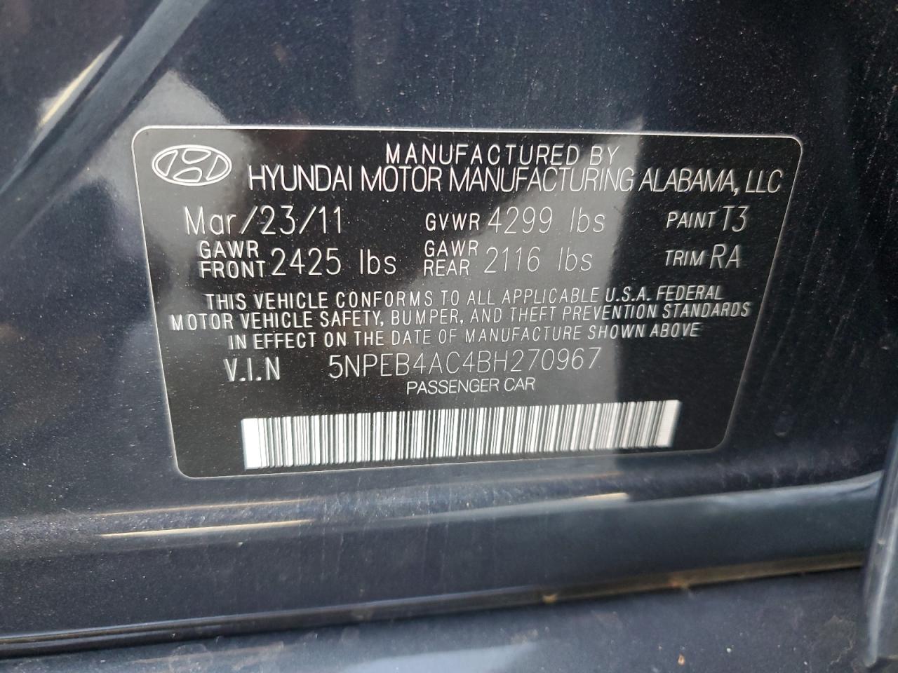 Lot #3051377641 2011 HYUNDAI SONATA GLS