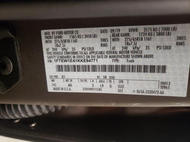 2019 FORD F150 SUPER - 1FTEW1E41KKE94771