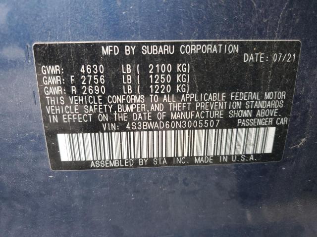 2022 SUBARU LEGACY PRE - 4S3BWAD60N3005507