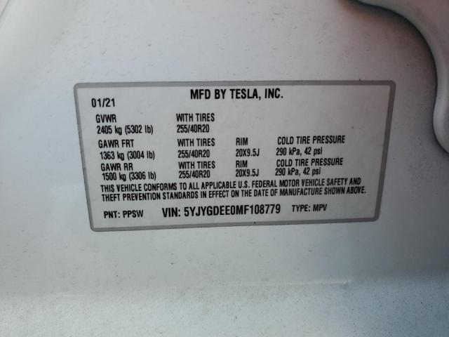 VIN 5YJYGDEE0MF108779 2021 TESLA MODEL Y no.13