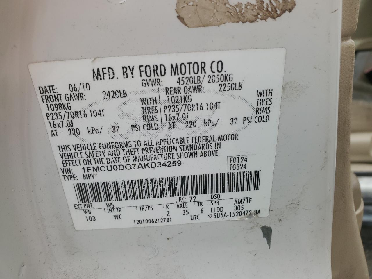 Lot #3029465710 2010 FORD ESCAPE XLT