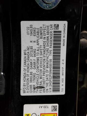 VIN 2HGFE2F59NH595199 2022 HONDA CIVIC no.13