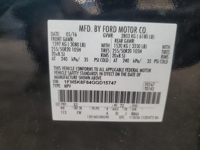 2016 FORD EXPLORER L - 1FM5K8F84GGD15747