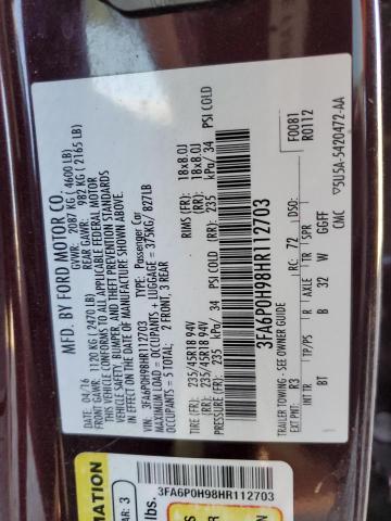 2017 FORD FUSION SE - 3FA6P0H98HR112703