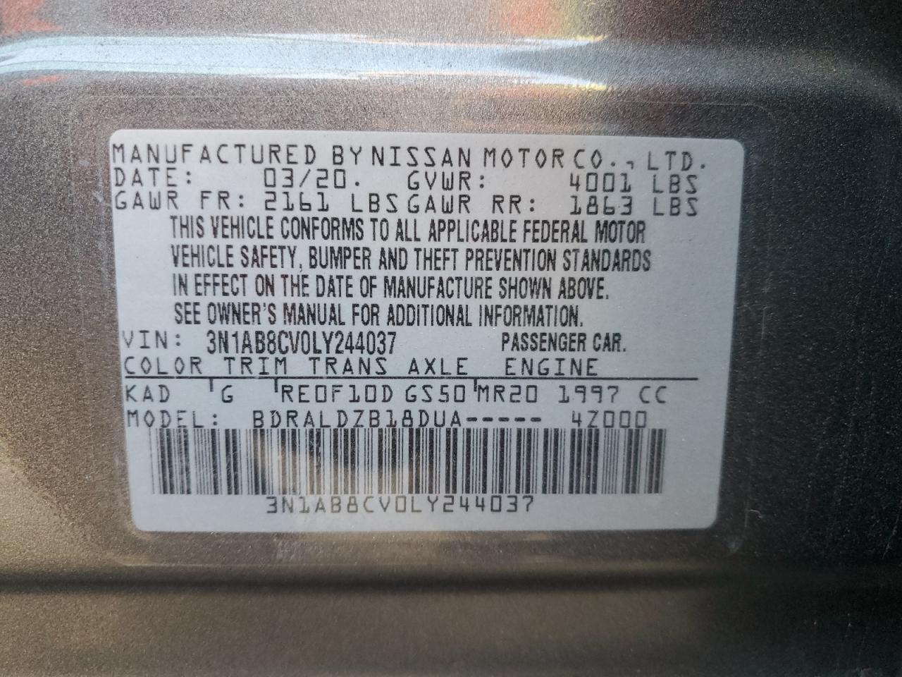 Lot #3028741712 2020 NISSAN SENTRA SV