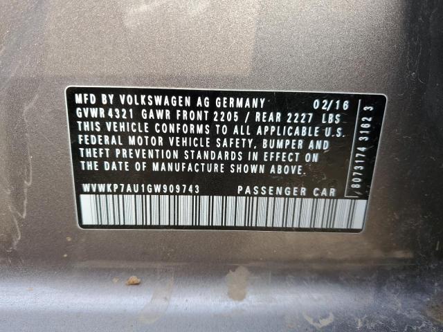 2016 VOLKSWAGEN E-GOLF SE - WVWKP7AU1GW909743