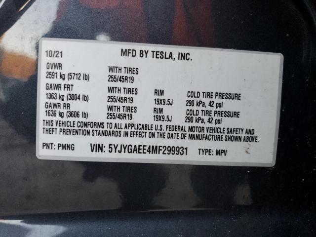 2021 TESLA MODEL Y - 5YJYGAEE4MF299931