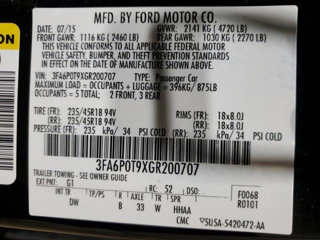 2016 FORD FUSION SE - 3FA6P0T9XGR200707