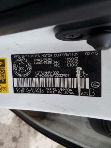 2015 LEXUS CT 200 JTHKD5BH6F2233907