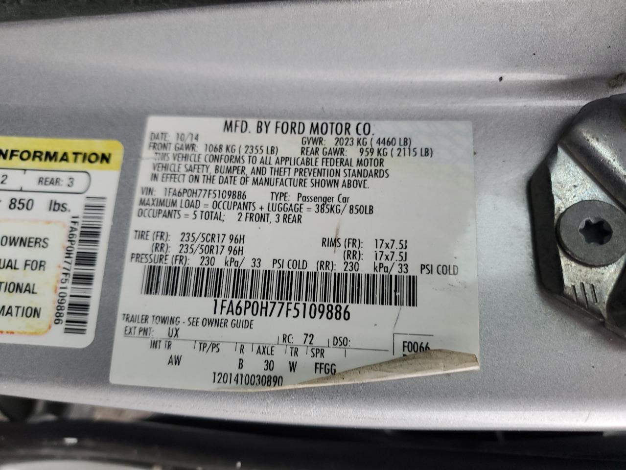 Lot #3033237866 2015 FORD FUSION SE