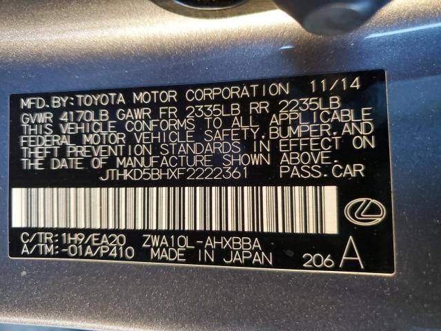 2015 LEXUS CT 200 JTHKD5BHXF2222361