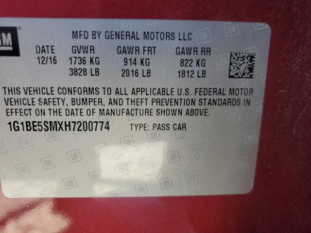 2017 CHEVROLET CRUZE LT - 1G1BE5SMXH7200774
