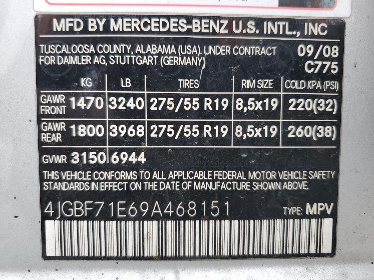 Lot #3034273070 2009 MERCEDES-BENZ GL 450 4MA