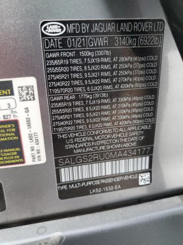 2021 LAND ROVER RANGE ROVE - SALGS2RU0MA434177