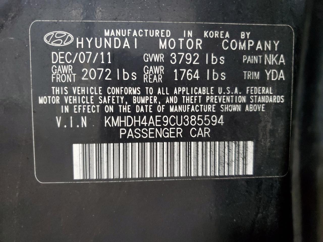 Lot #3034397107 2012 HYUNDAI ELANTRA GL