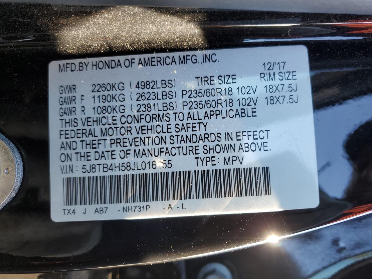 Lot #3034284176 2018 ACURA RDX TECHNO