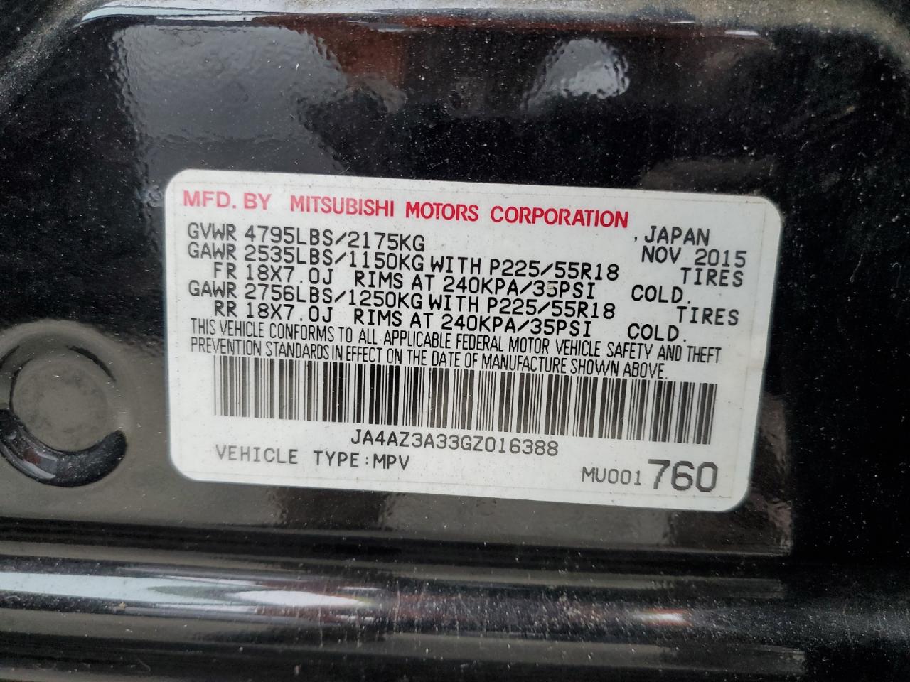 Lot #3034394061 2016 MITSUBISHI OUTLANDER