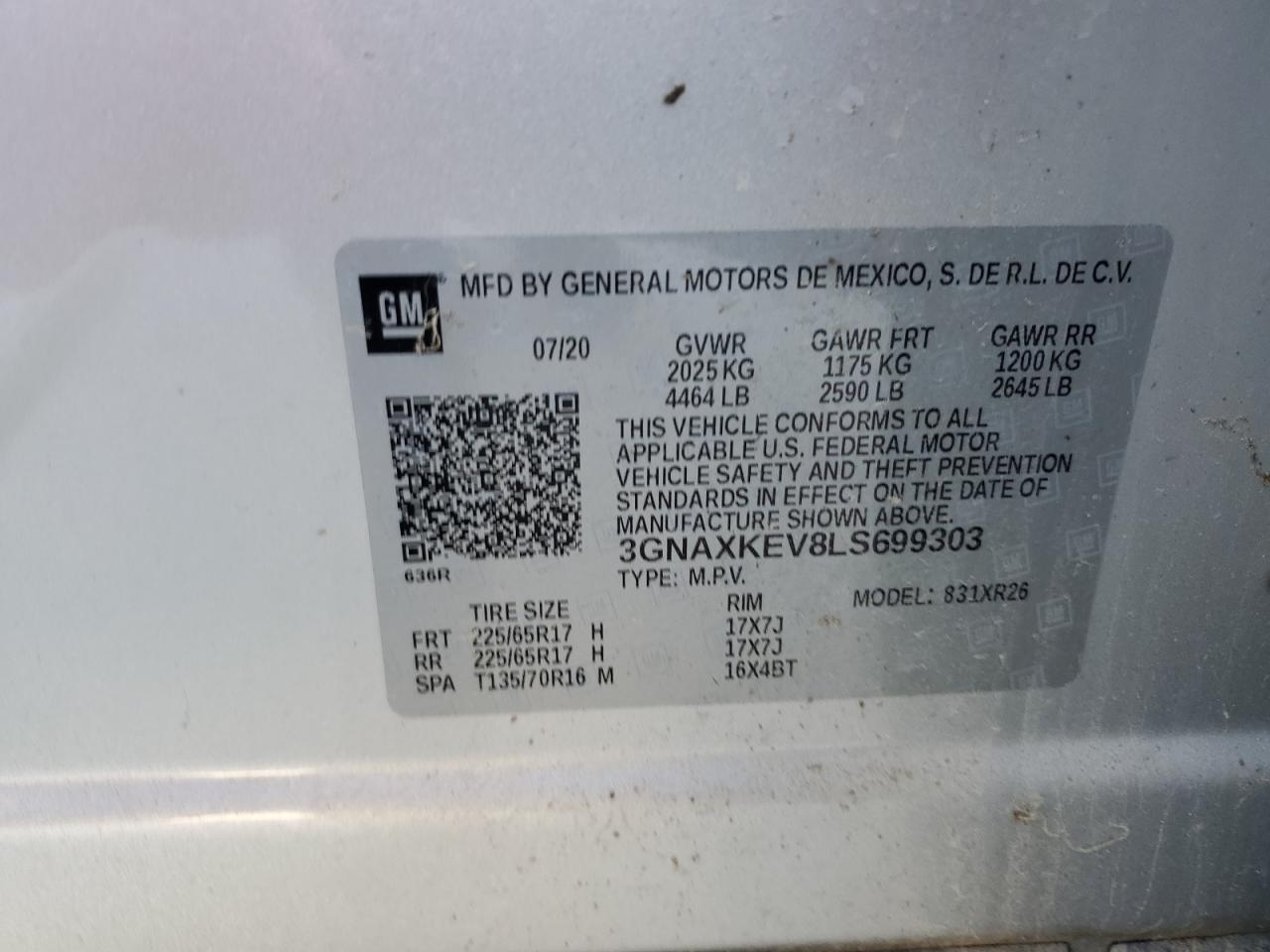 Lot #3041804410 2020 CHEVROLET EQUINOX LT