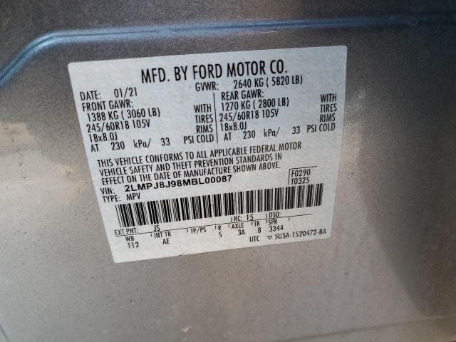 2021 LINCOLN NAUTILUS 2LMPJ8J98MBL00087