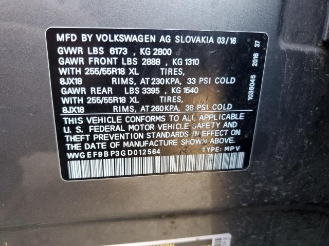 2016 VOLKSWAGEN TOUAREG SP - WVGEF9BP3GD012564