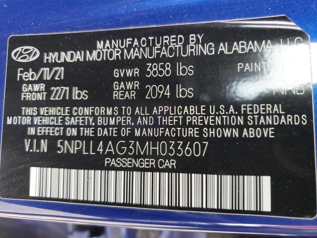 VIN 5NPLL4AG3MH033607 2021 HYUNDAI ELANTRA no.12