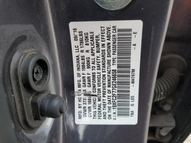 VIN 19XFC2F77GE246658 2016 HONDA CIVIC no.12