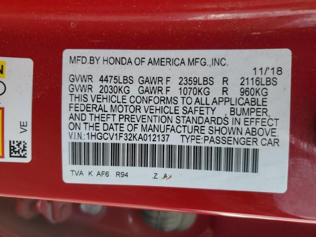 2019 HONDA ACCORD SPO - 1HGCV1F32KA012137