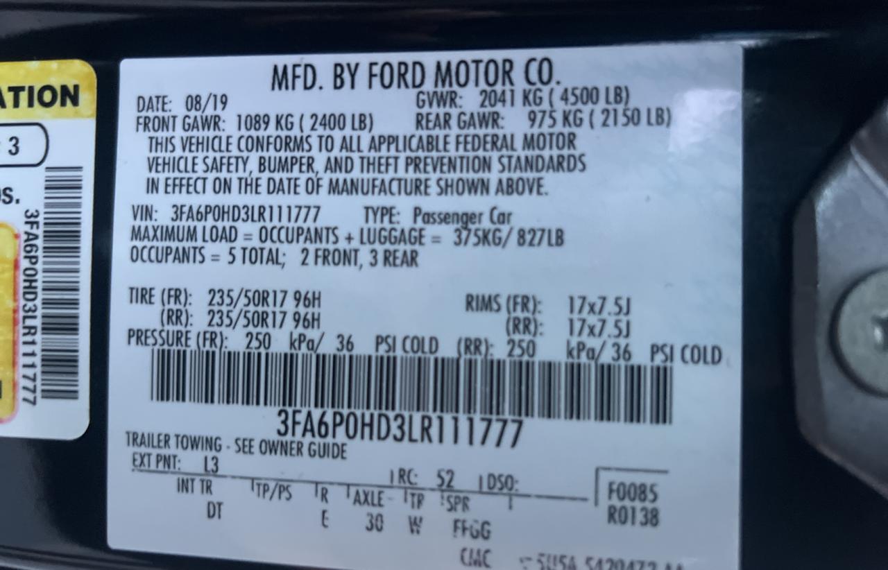 Lot #3034272069 2020 FORD FUSION SE