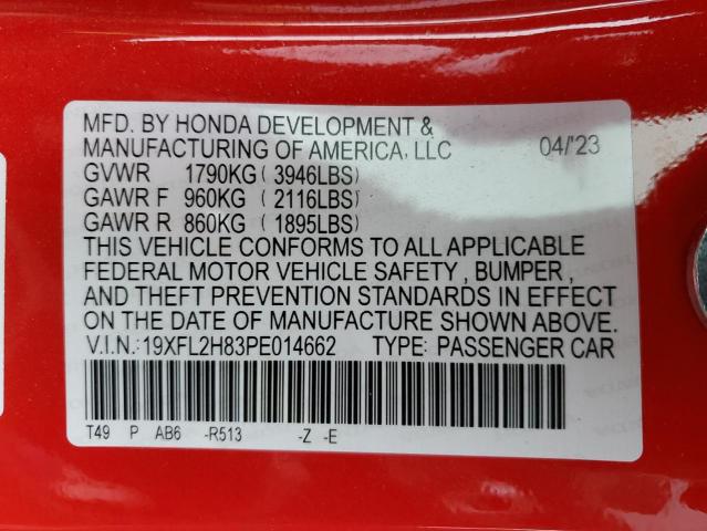 19XFL2H83PE014662 2023 HONDA CIVIC