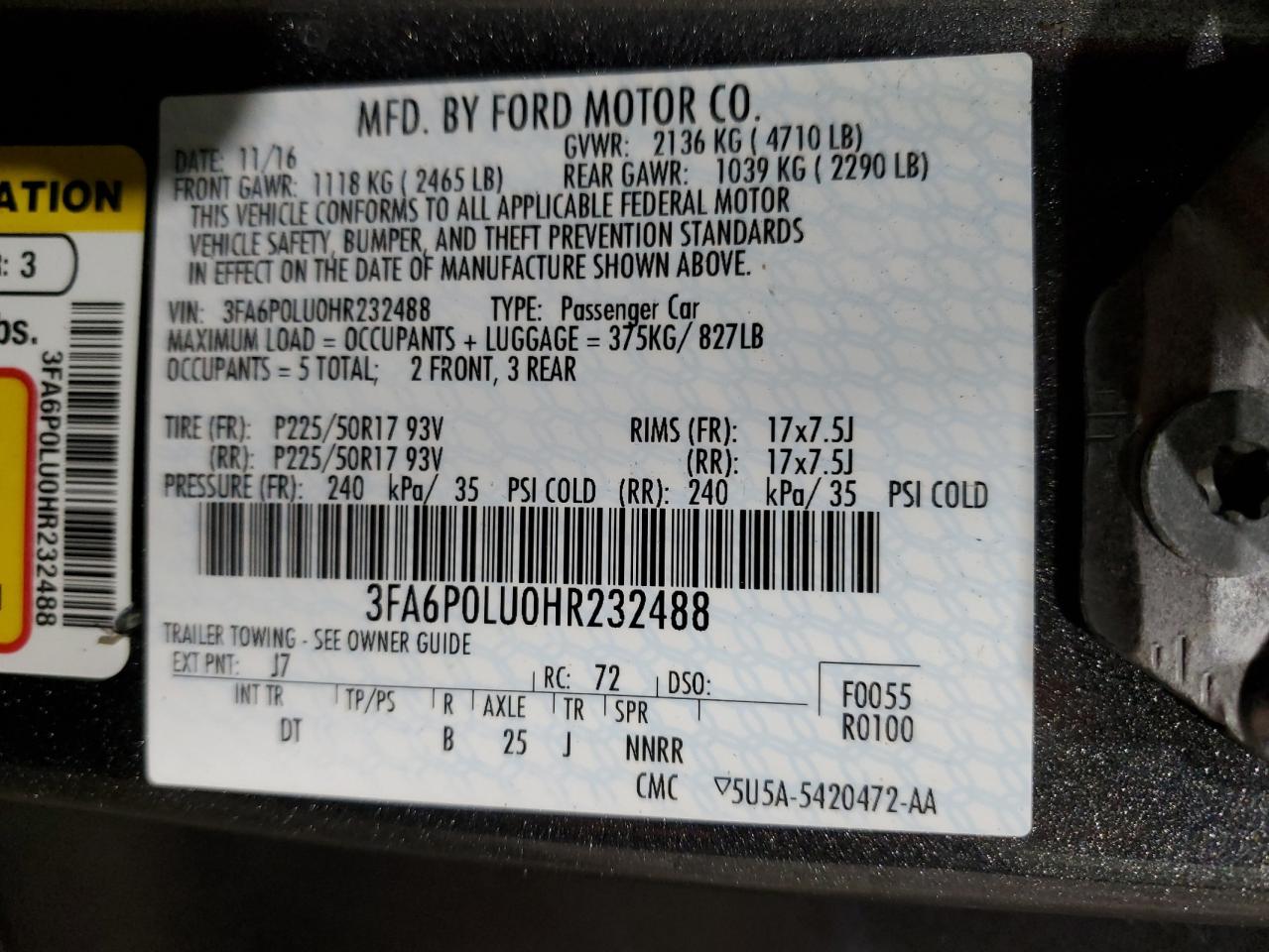 Lot #3037155484 2017 FORD FUSION SE