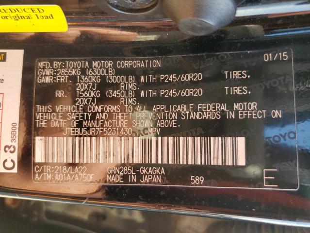 2015 TOYOTA 4RUNNER SR - JTEBU5JR7F5231430