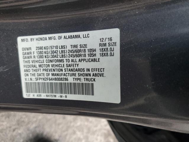 2017 HONDA RIDGELINE - 5FPYK2F64HB008286