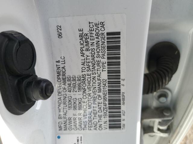 2022 HONDA INSIGHT TO 19XZE4F98NE015432