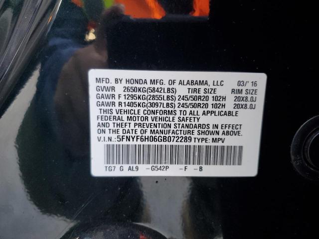 VIN 5FNYF6H06GB072289 2016 HONDA PILOT no.13