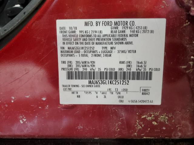 VIN MAJ6S3GL1KC251252 2019 FORD ECOSPORT no.12